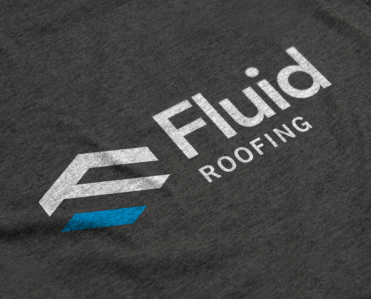 Fluid Roofing Logo Design on a T-shirt